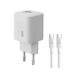 ταχυφορτιστης με καλώδιο, USB/USB-C, 36W, GaN